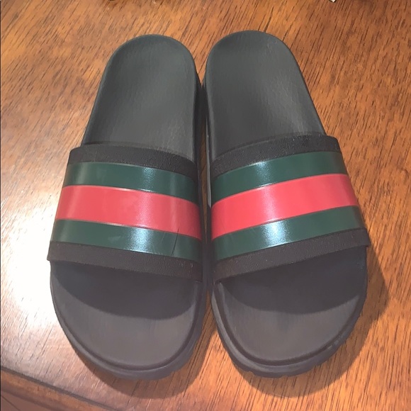 black on black gucci slides